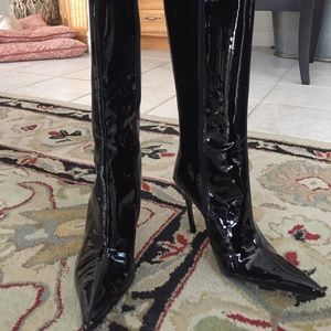 Black Patent High Heel Boots Size 38